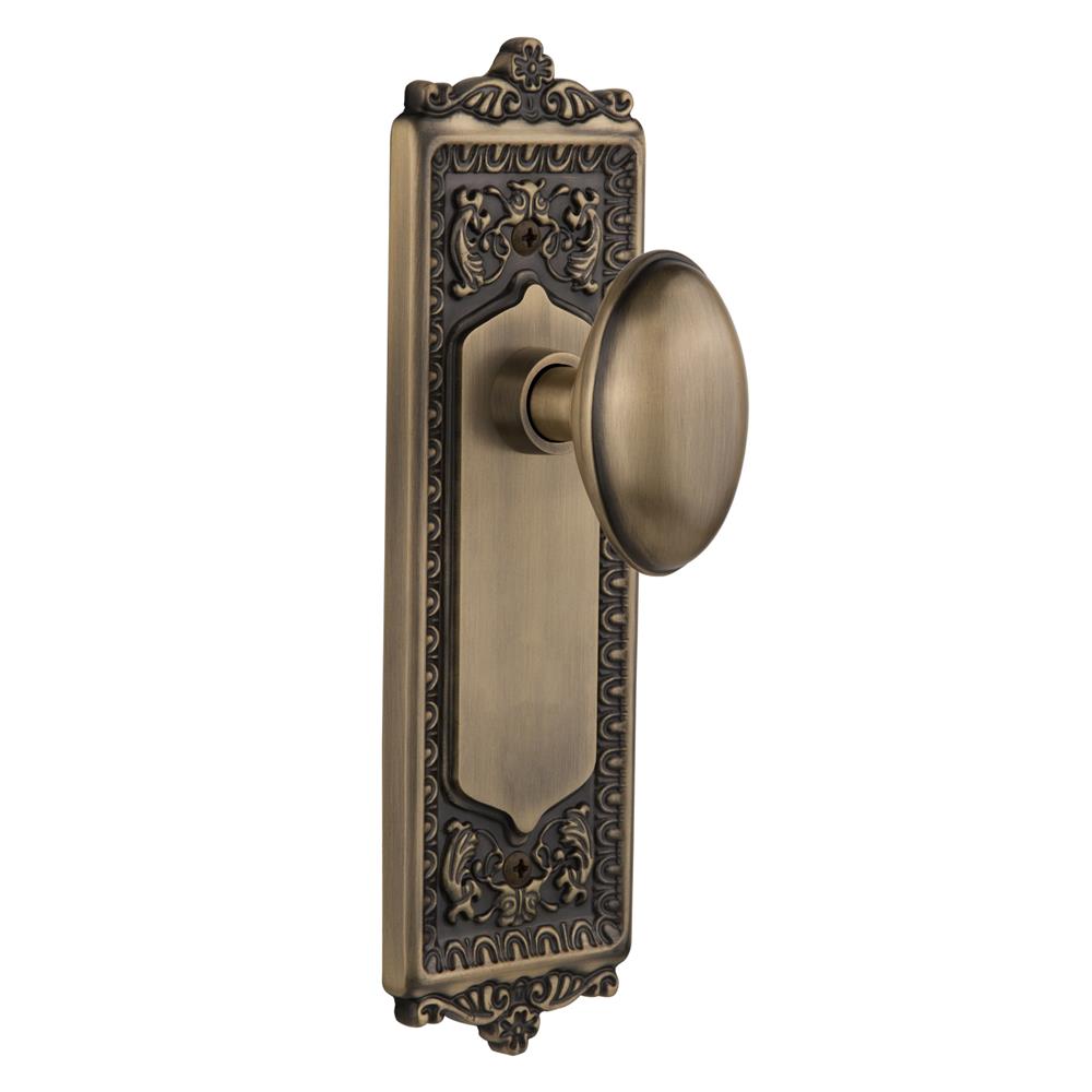 Nostalgic Warehouse EADHOM Passage Knob Egg and Dart Plate with Homestead Knob in Antique Brass